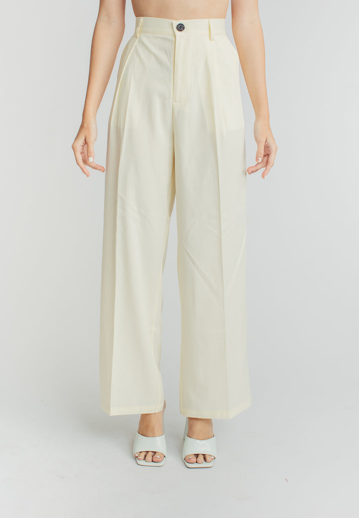 Ryan Light Yellow Zipper Fly Pleated Straight Cut Trouser
