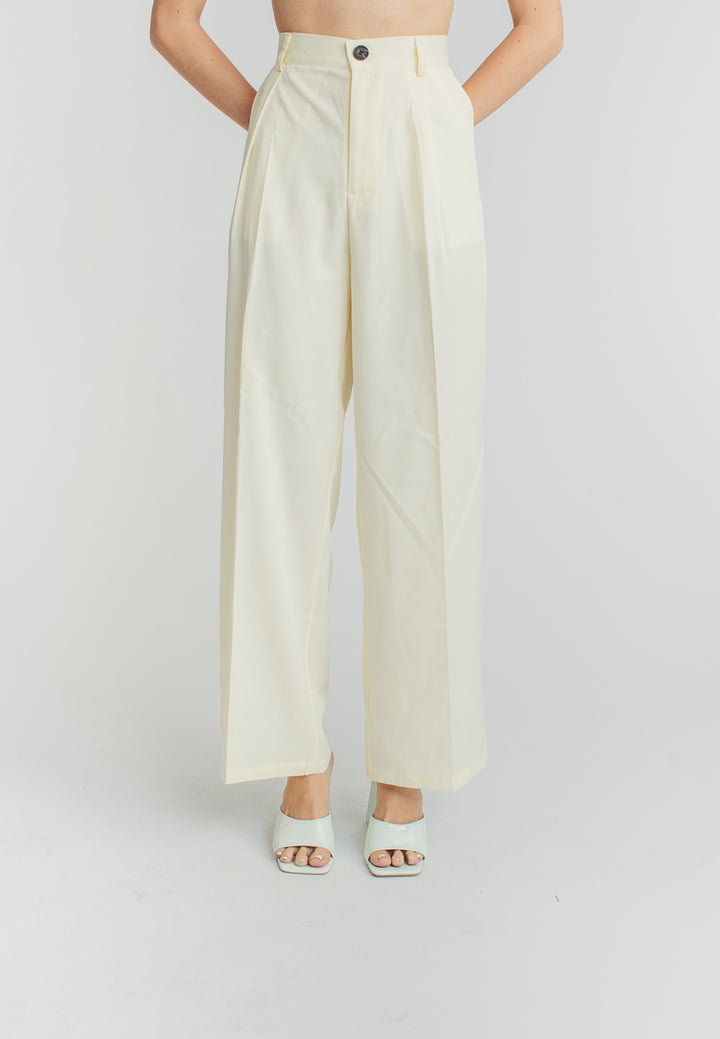 Ryan Light Yellow Zipper Fly Pleated Straight Cut Trouser