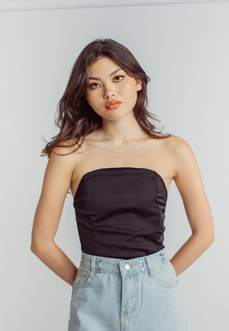 Chaz Black Tube Back Zipper High Cut Bodysuit