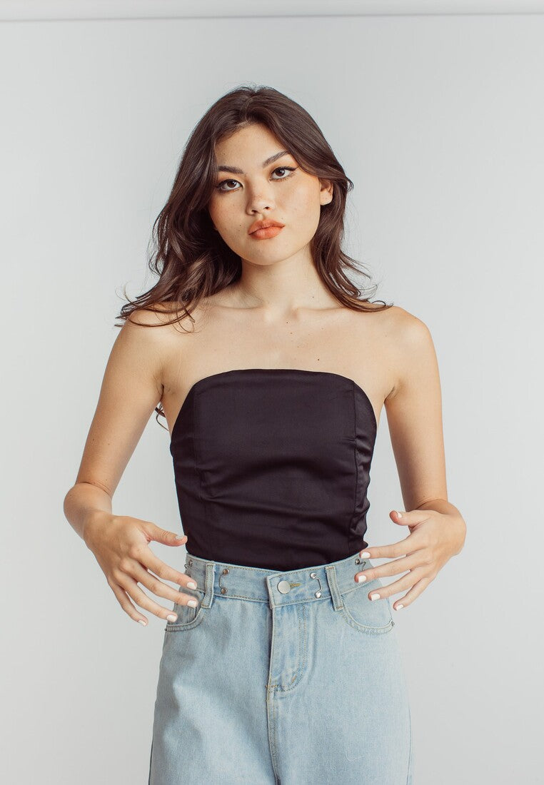 Chaz Black Tube Back Zipper High Cut Bodysuit