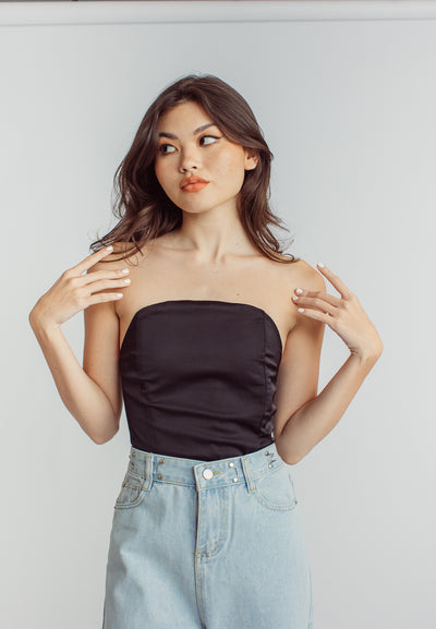 Chaz Black Tube Back Zipper High Cut Bodysuit