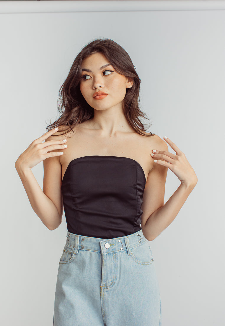 Chaz Black Tube Back Zipper High Cut Bodysuit