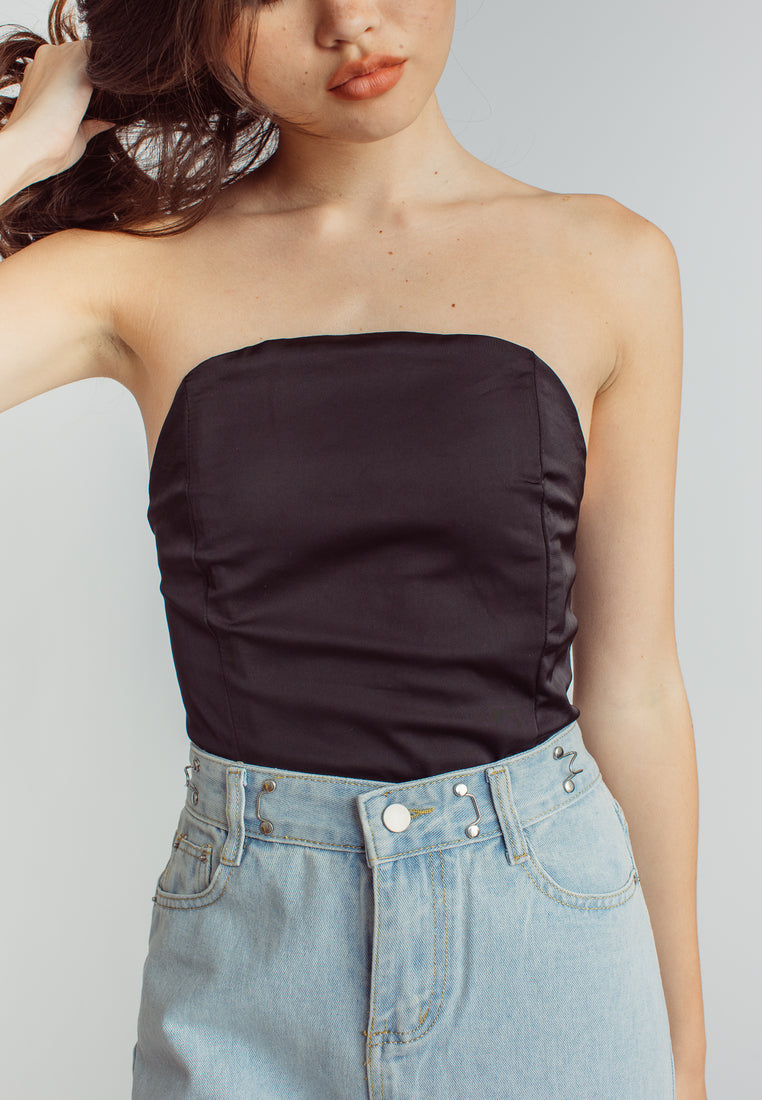 Chaz Black Tube Back Zipper High Cut Bodysuit
