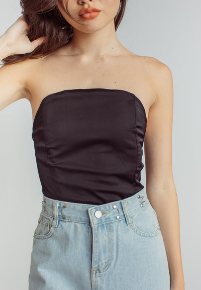 Chaz Black Tube Back Zipper High Cut Bodysuit