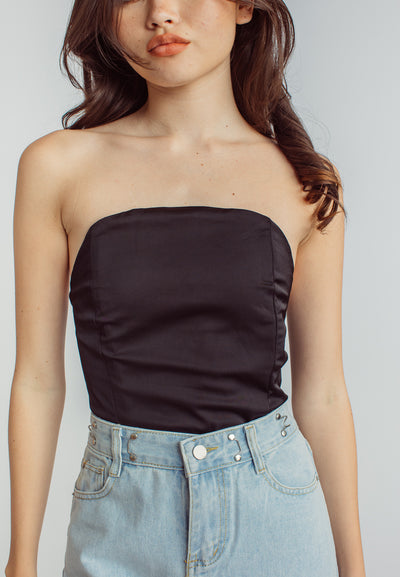 Chaz Black Tube Back Zipper High Cut Bodysuit