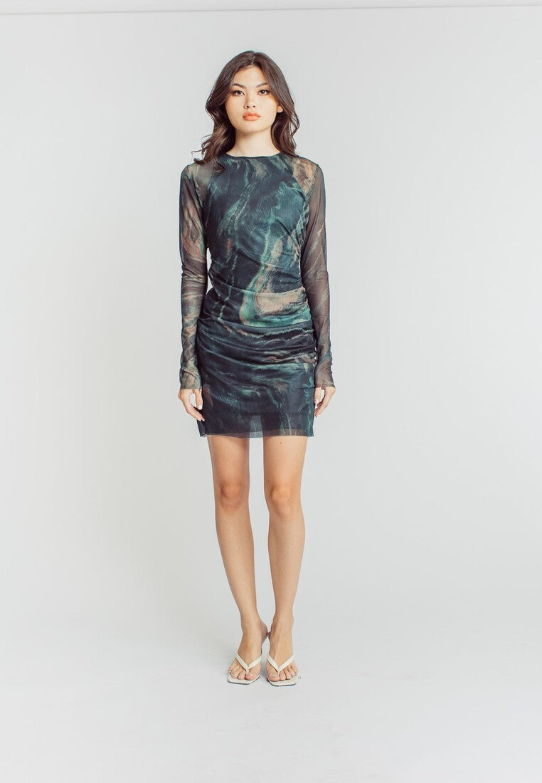 Alexandrite Multicolor Print Crew Neckline Long Sleeve Mini Dress