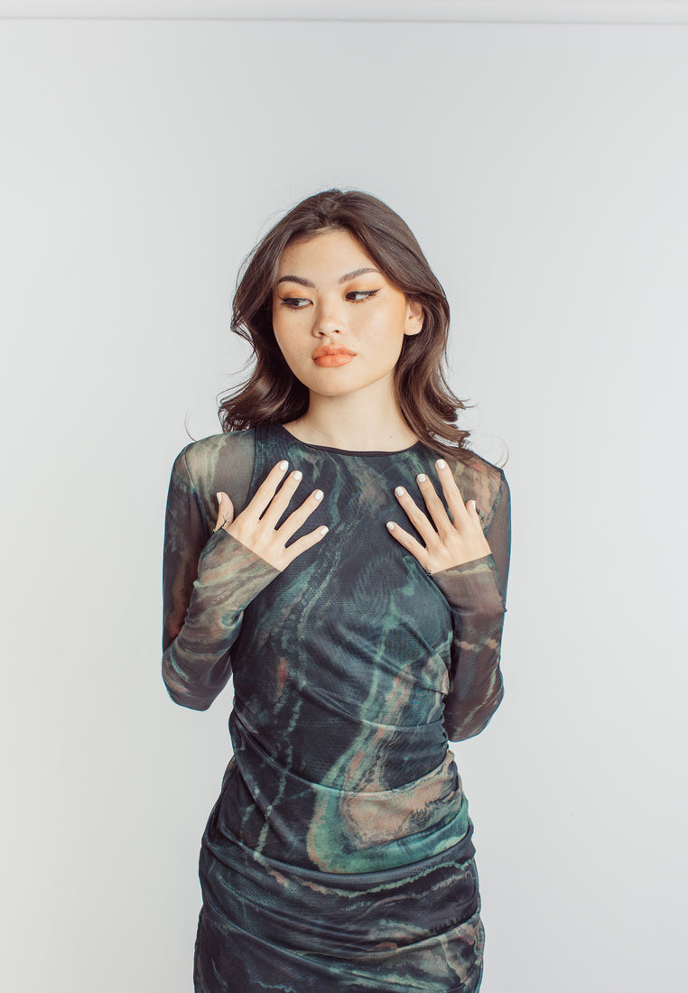 Alexandrite Multicolor Print Crew Neckline Long Sleeve Mini Dress