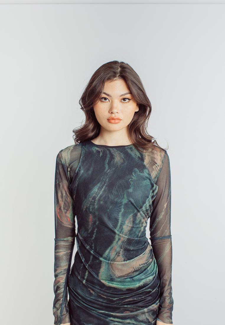 Alexandrite Multicolor Print Crew Neckline Long Sleeve Mini Dress