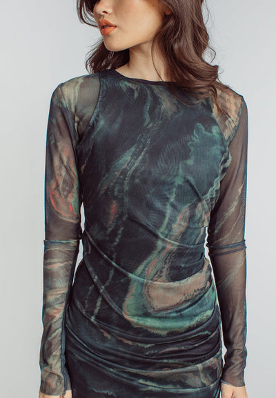 Alexandrite Multicolor Print Crew Neckline Long Sleeve Mini Dress
