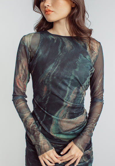 Alexandrite Multicolor Print Crew Neckline Long Sleeve Mini Dress