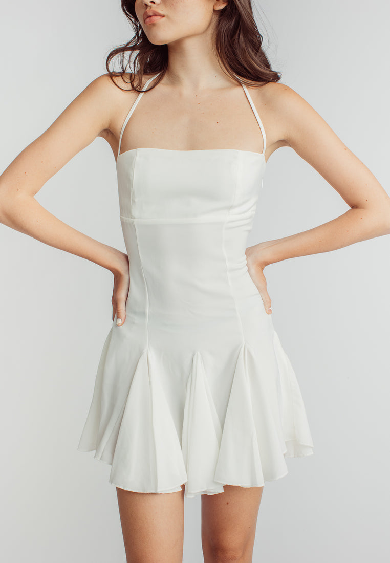 Jermaine White Tube Halter Strap Sleeveless Peplum Hem Mini Dress