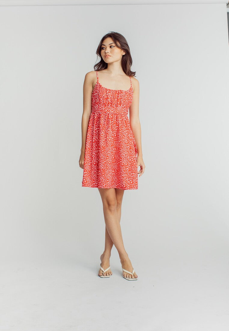 Zaina Red Floral Print Sleeveless Dainty Mini Dress