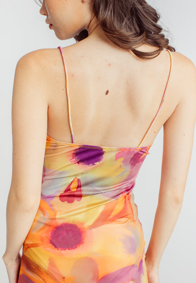 Carlton Multicolor Abstract Print V Neck Sleeveless Side Slit Summer Midi Dress