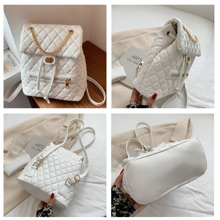 Pink Quilted Backpack with Chain