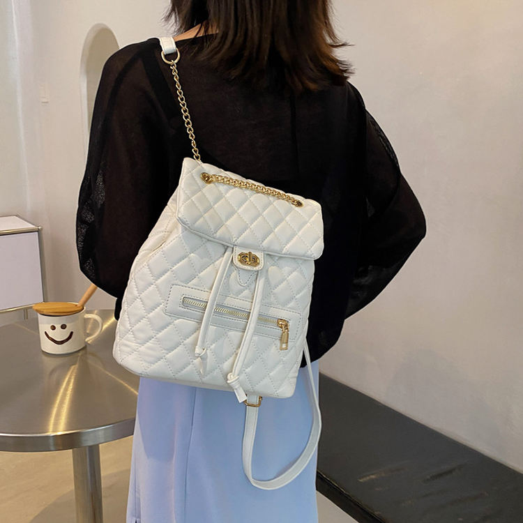 Pink Quilted Backpack with Chain