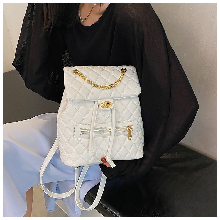 Pink Quilted Backpack with Chain