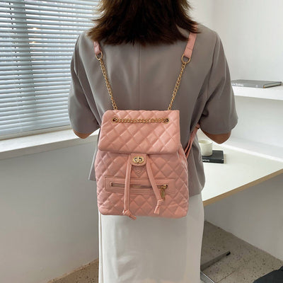Pink Quilted Backpack with Chain