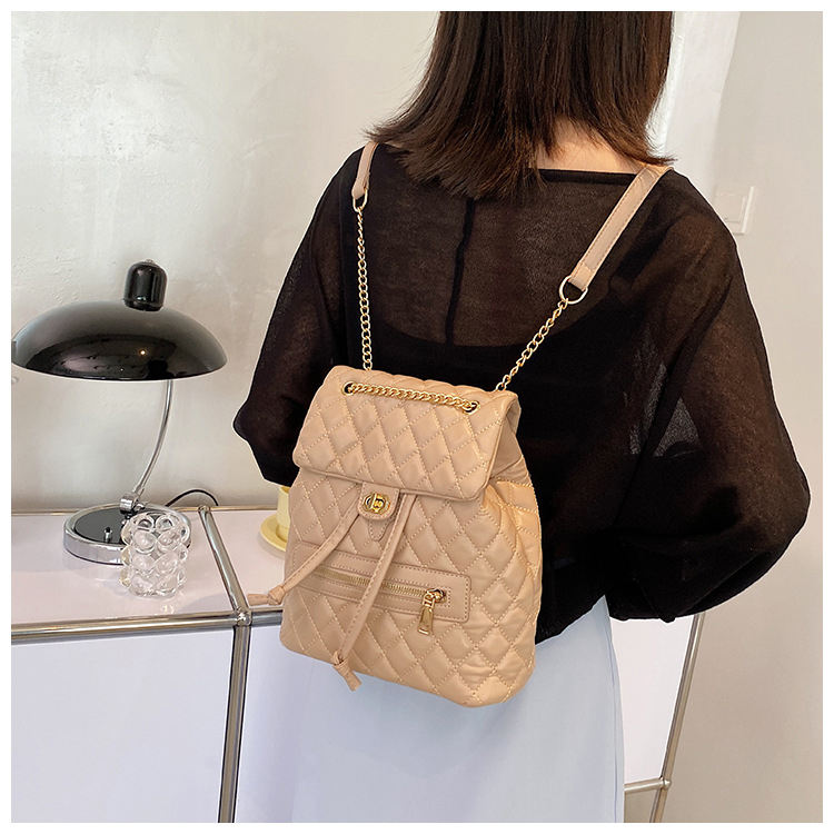 Pink Quilted Backpack with Chain