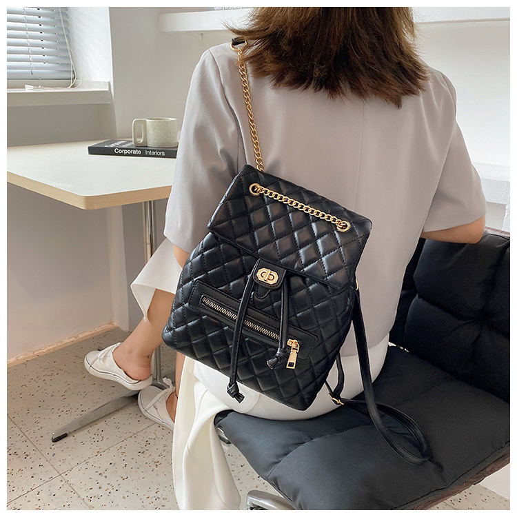 Pink Quilted Backpack with Chain