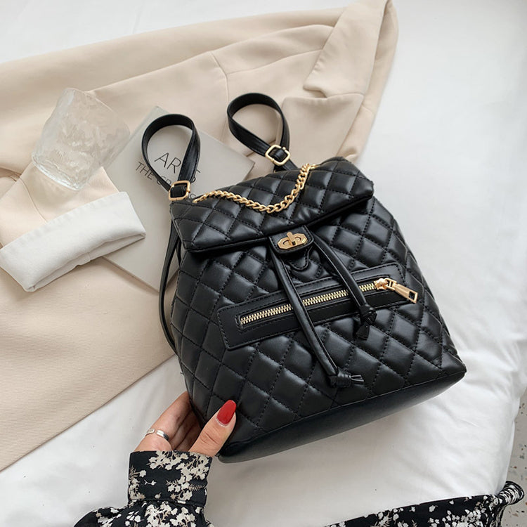 Pink Quilted Backpack with Chain