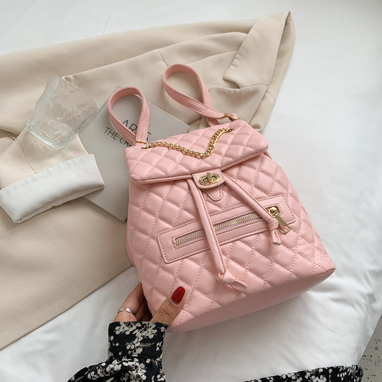 Pink Quilted Backpack with Chain