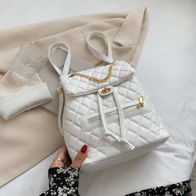 Pink Quilted Backpack with Chain