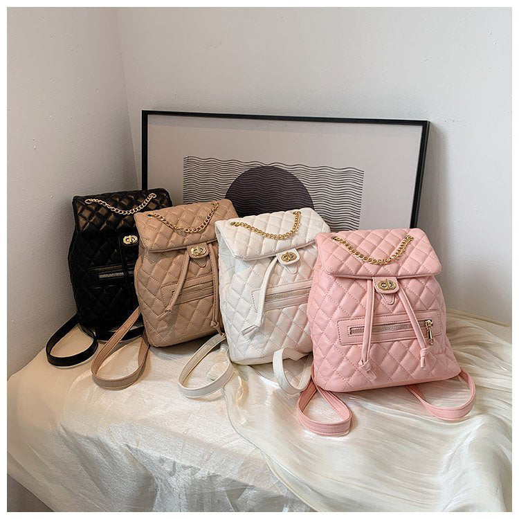Pink Quilted Backpack with Chain