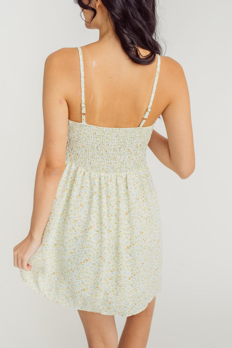 Rikki Green Floral Ruffle Sweetheart Neckline Sleeveless Mini Dress