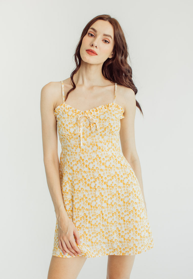 Rikki Orange Floral Ruffle Sweetheart Neckline Sleeveless Mini Dress