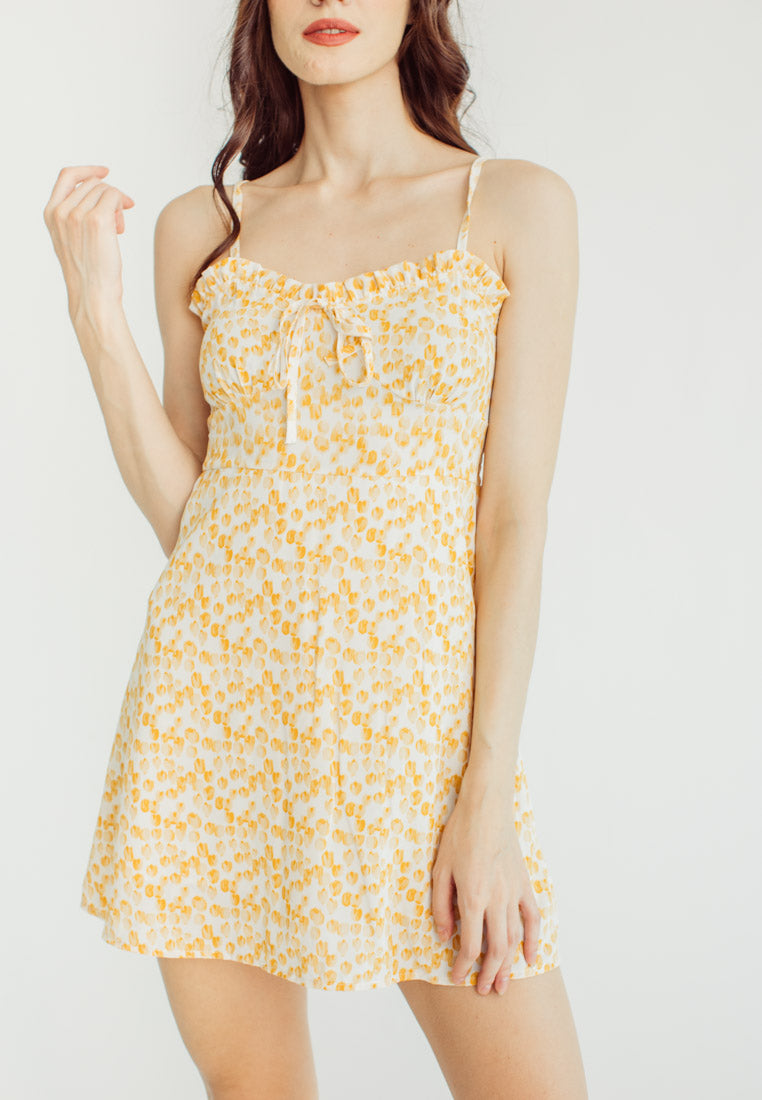 Rikki Orange Floral Ruffle Sweetheart Neckline Sleeveless Mini Dress