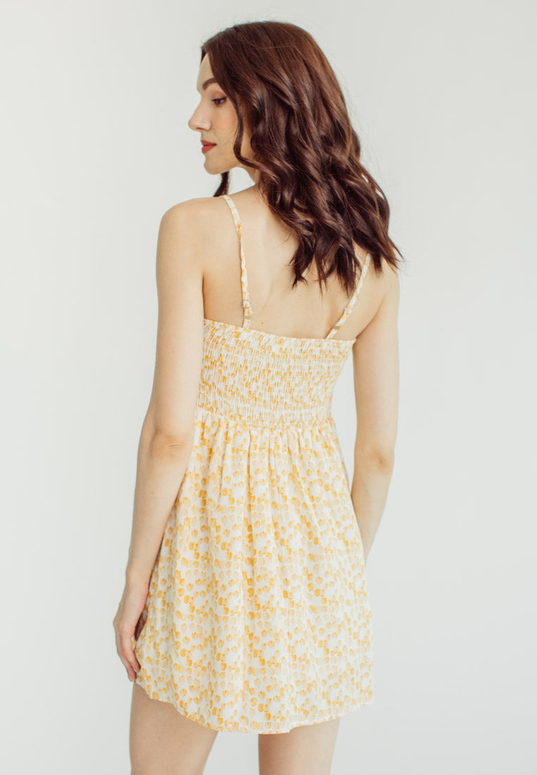 Rikki Orange Floral Ruffle Sweetheart Neckline Sleeveless Mini Dress