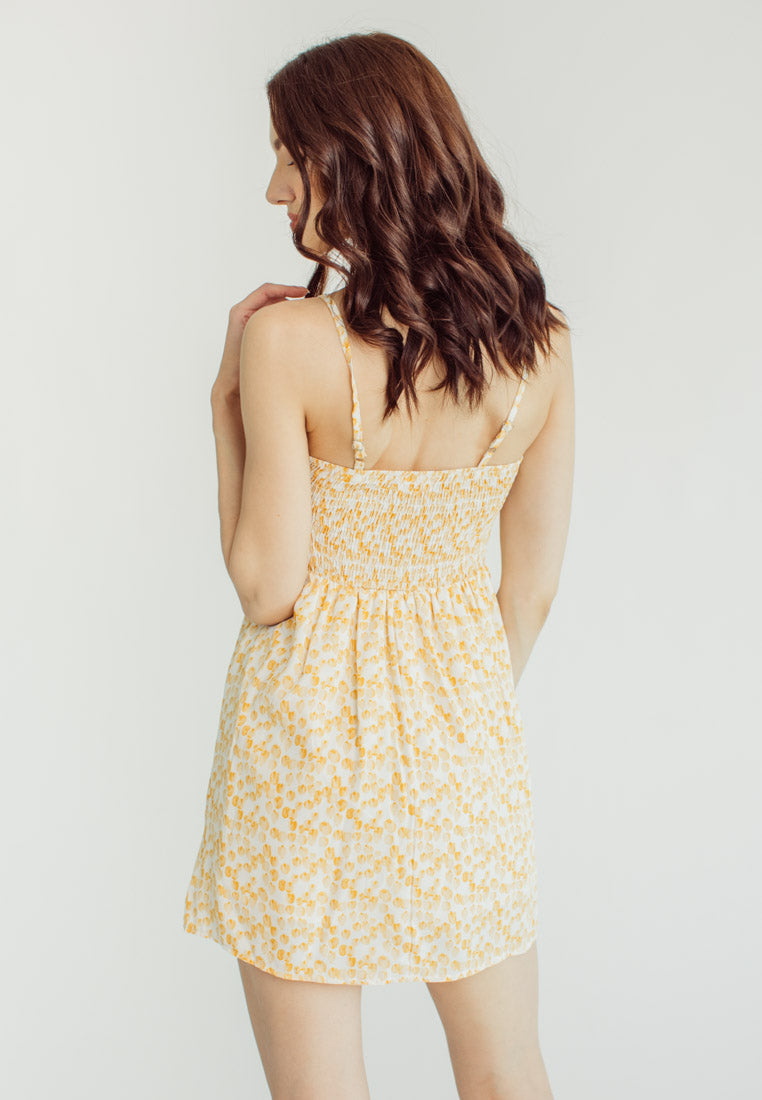 Rikki Orange Floral Ruffle Sweetheart Neckline Sleeveless Mini Dress