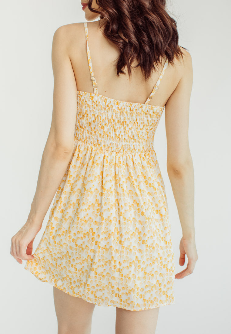 Rikki Orange Floral Ruffle Sweetheart Neckline Sleeveless Mini Dress