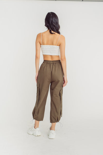 Trent Green Drawstring Elastic Waist Multi-Pockets Cargo Pants