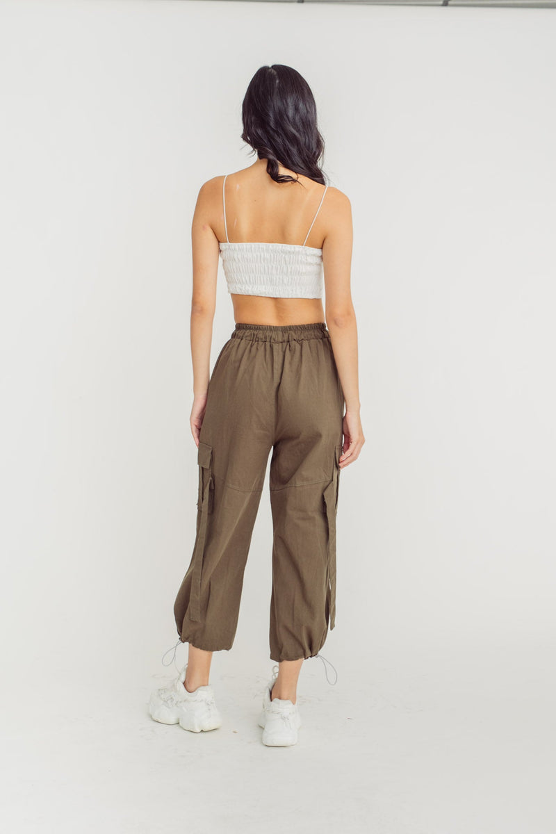 Trent Green Drawstring Elastic Waist Multi-Pockets Cargo Pants