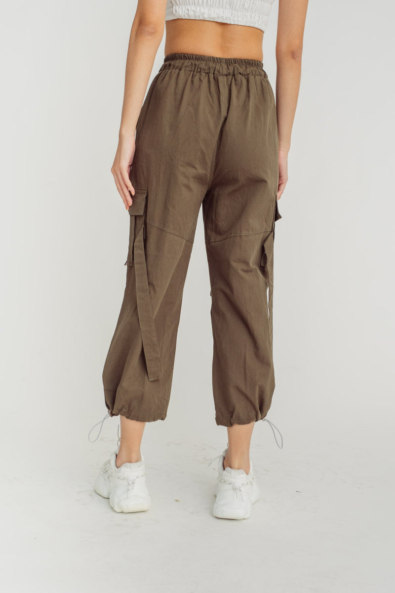 Trent Green Drawstring Elastic Waist Multi-Pockets Cargo Pants