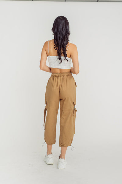 Trent Khaki Drawstring Elastic Waist Multi-Pockets Cargo Pants