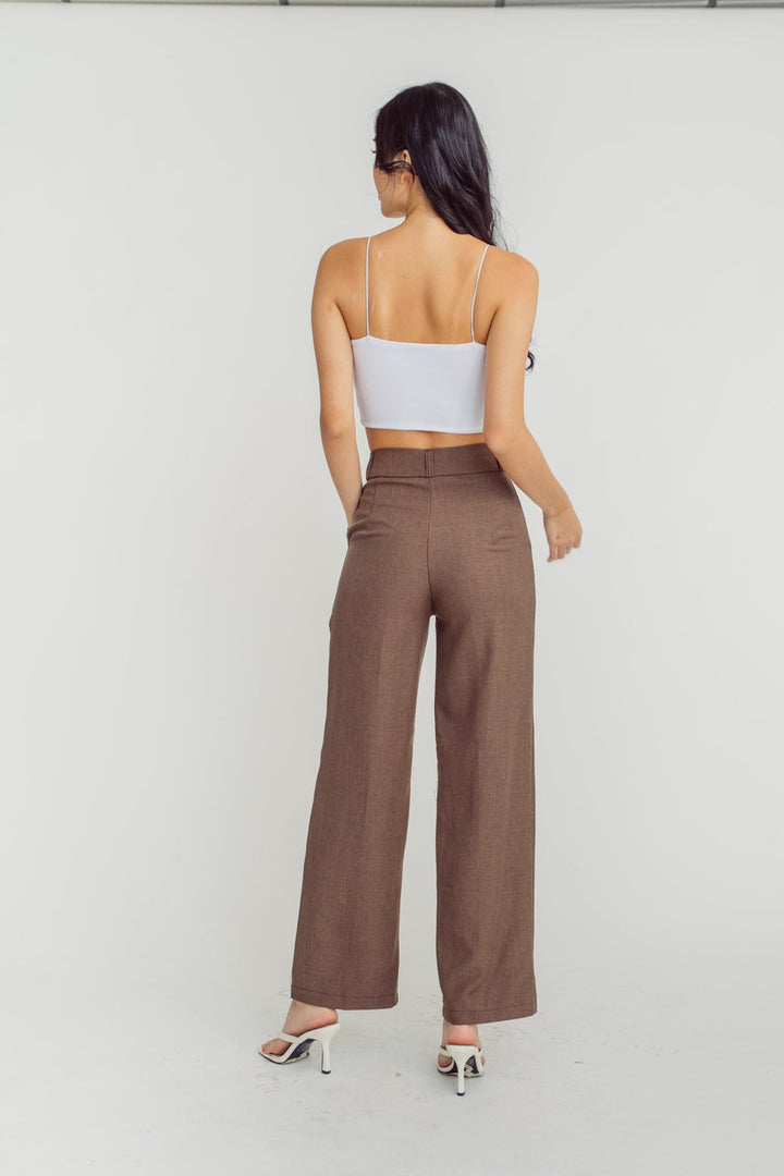 Jaro Brown Zipper Fly Straight Cut Trouser with Side Pockets and Belt Loop