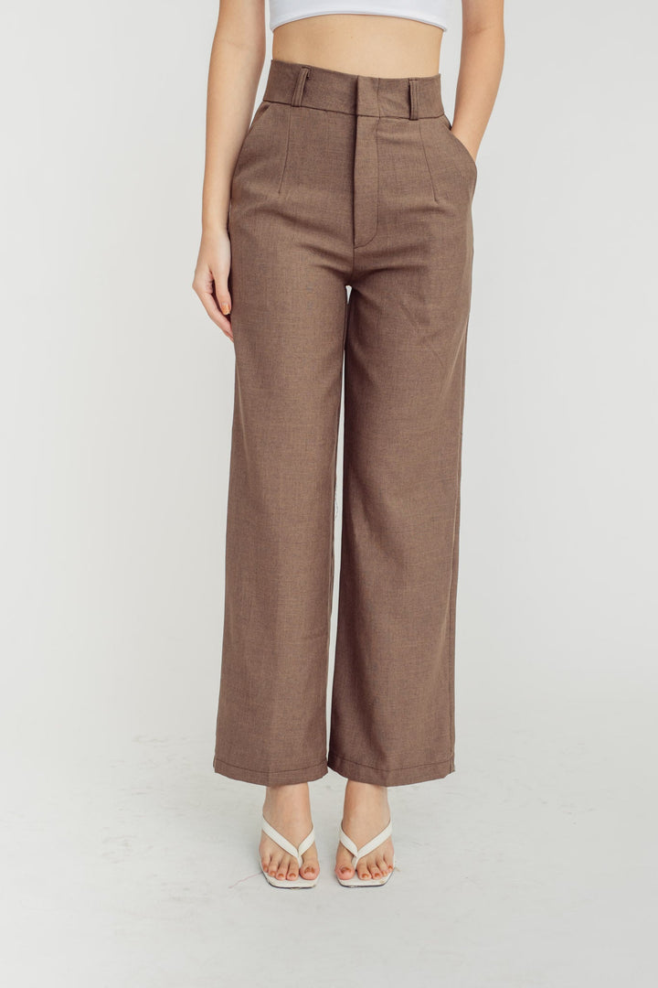 Jaro Brown Zipper Fly Straight Cut Trouser with Side Pockets and Belt Loop