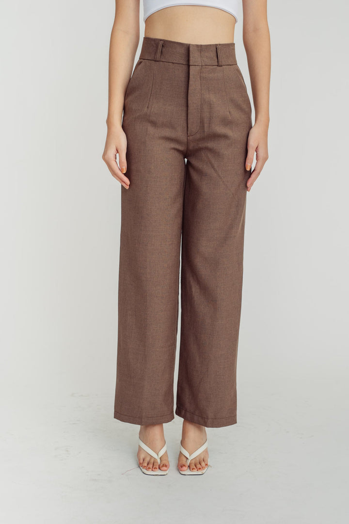 Jaro Brown Zipper Fly Straight Cut Trouser with Side Pockets and Belt Loop