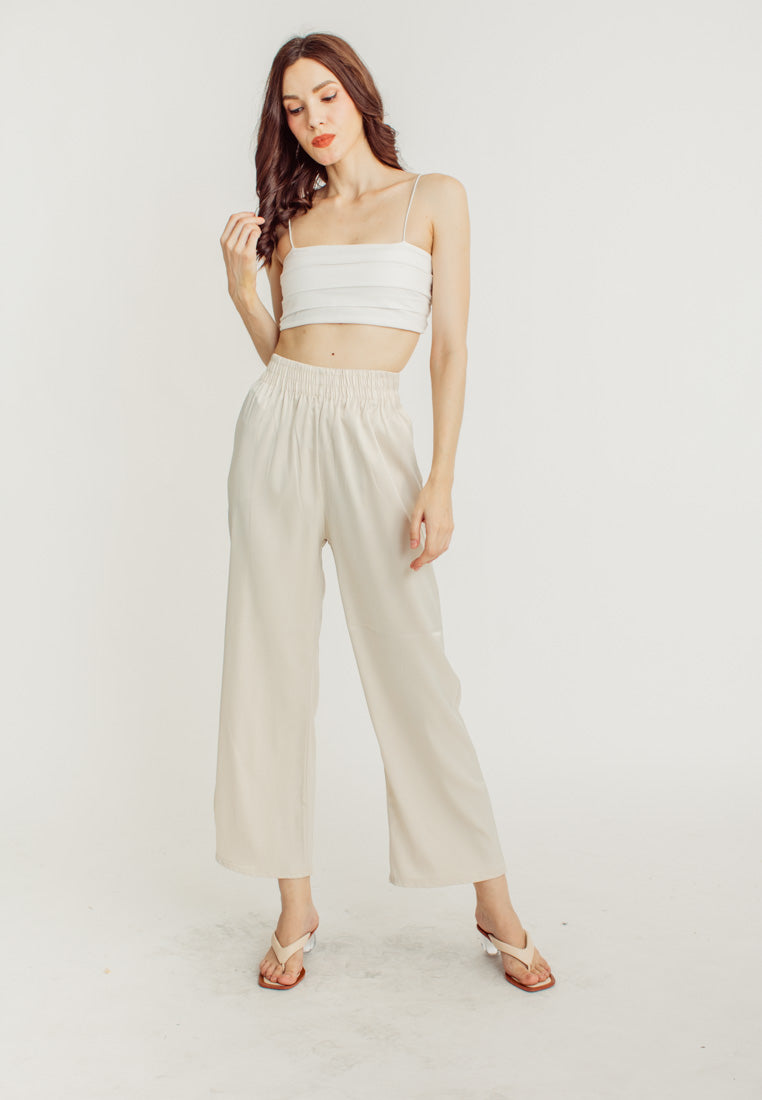 Dimitri Champagne Silk Elastic Waist Wide Leg Culottes
