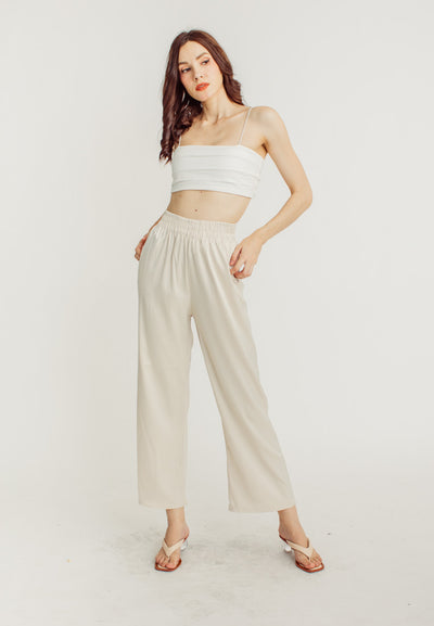 Dimitri Champagne Silk Elastic Waist Wide Leg Culottes
