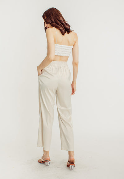 Dimitri Champagne Silk Elastic Waist Wide Leg Culottes