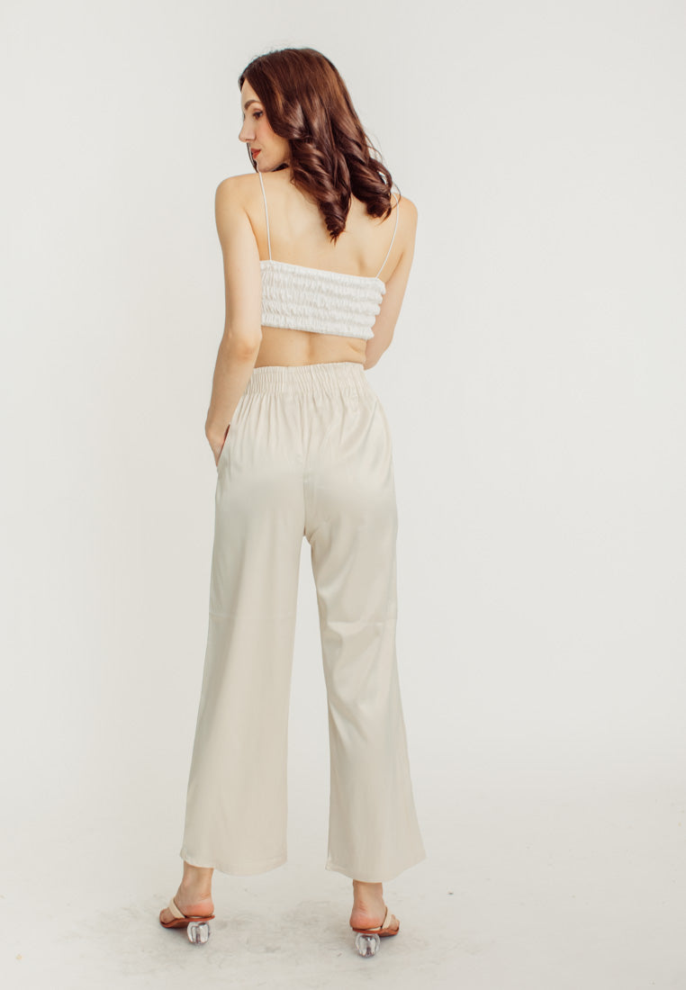 Dimitri Champagne Silk Elastic Waist Wide Leg Culottes