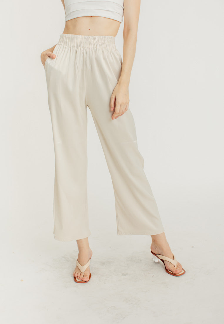 Dimitri Champagne Silk Elastic Waist Wide Leg Culottes