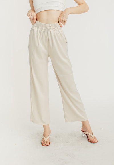 Dimitri Champagne Silk Elastic Waist Wide Leg Culottes