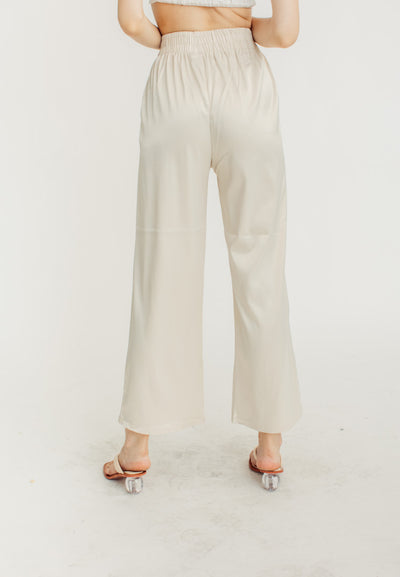 Dimitri Champagne Silk Elastic Waist Wide Leg Culottes