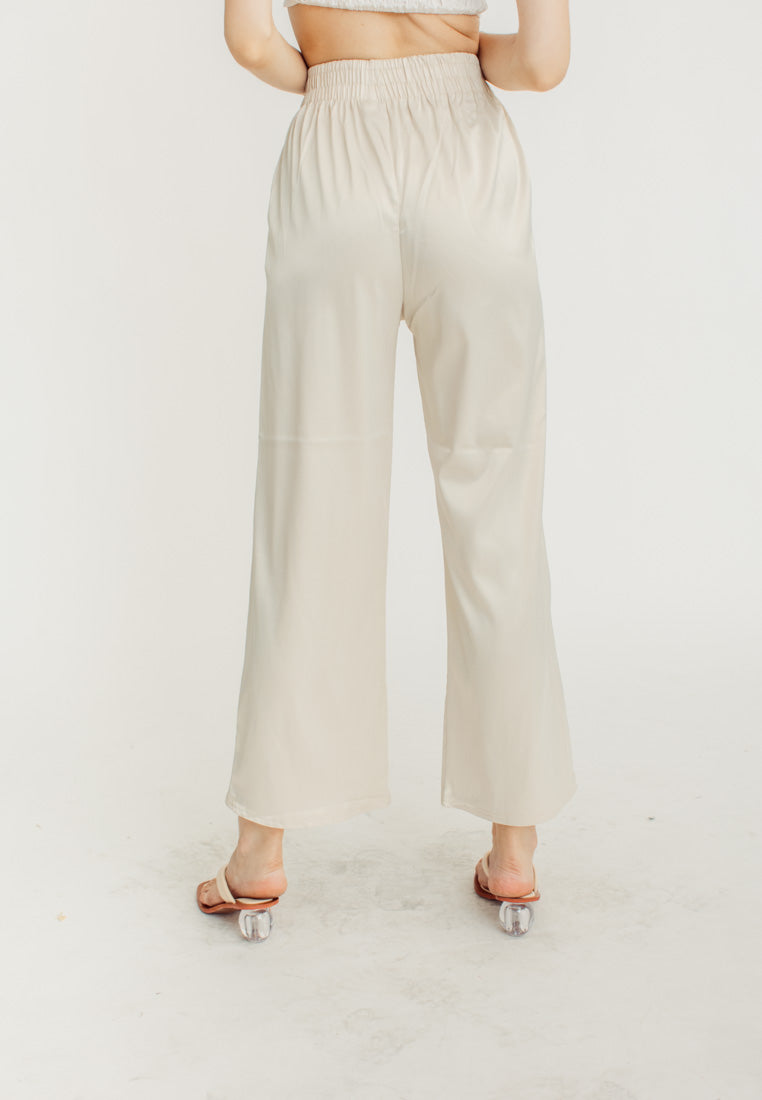 Dimitri Champagne Silk Elastic Waist Wide Leg Culottes