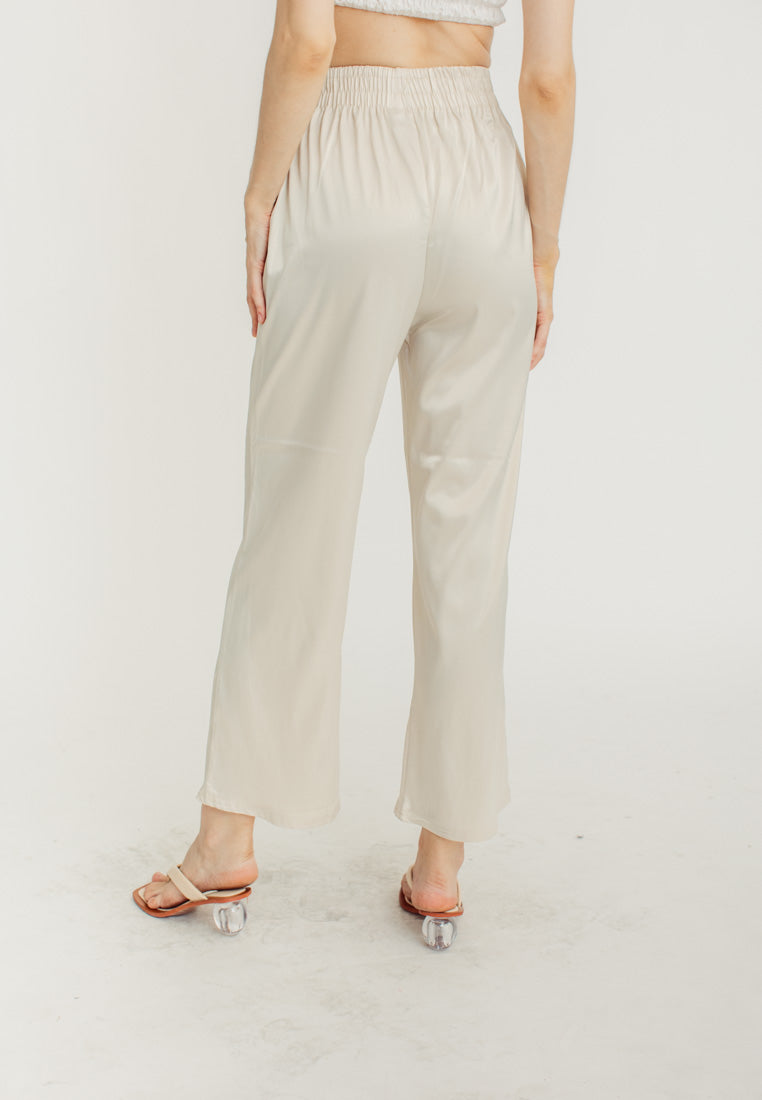 Dimitri Champagne Silk Elastic Waist Wide Leg Culottes