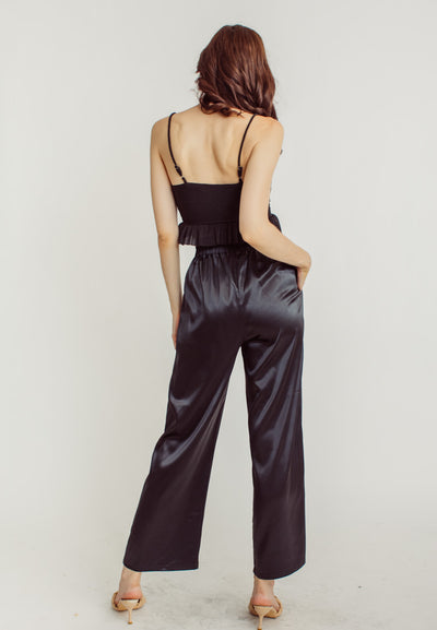 Dimitri Black Silk Elastic Waist Wide Leg Culottes